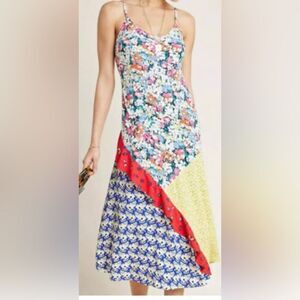 Anthropologie 52 of 52 Conversations Multi-Print Bias Cut Dress M Floral, Cats